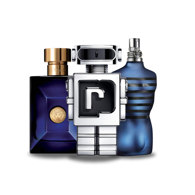 Combo: Versace Dylan Blue, Paco Rabanne Phantom y Jean Paul Gaultier Ultra Male - Perfumes Masculinos de Luxo a Preços Imbatíveis.